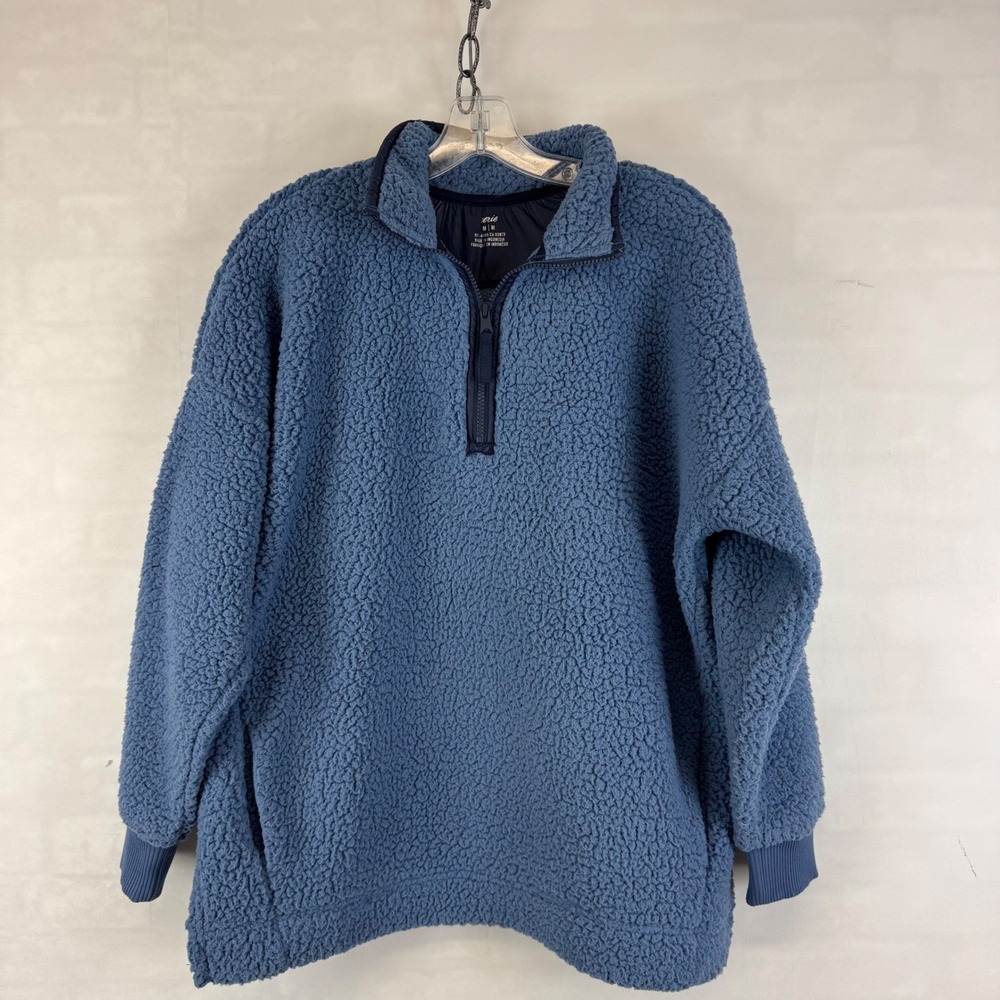 Aerie Sherpa Quarter Zip Pullover Women's Medium Blue Fleece Cozy‎